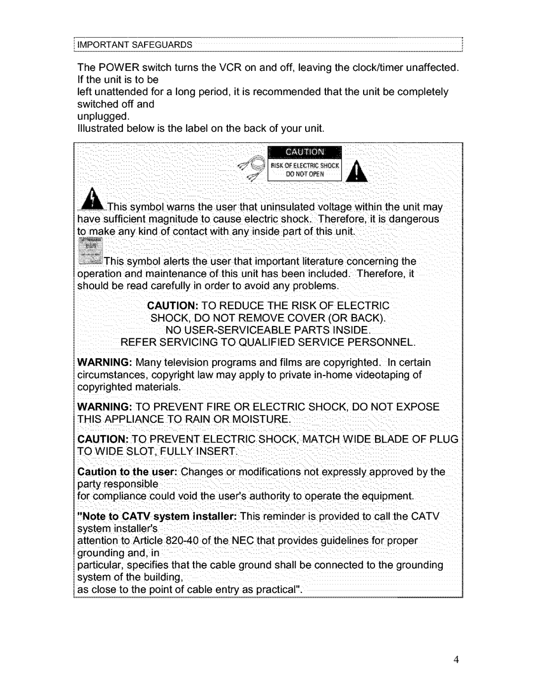 Hitachi VT-FX613A owner manual Important Safeguards 