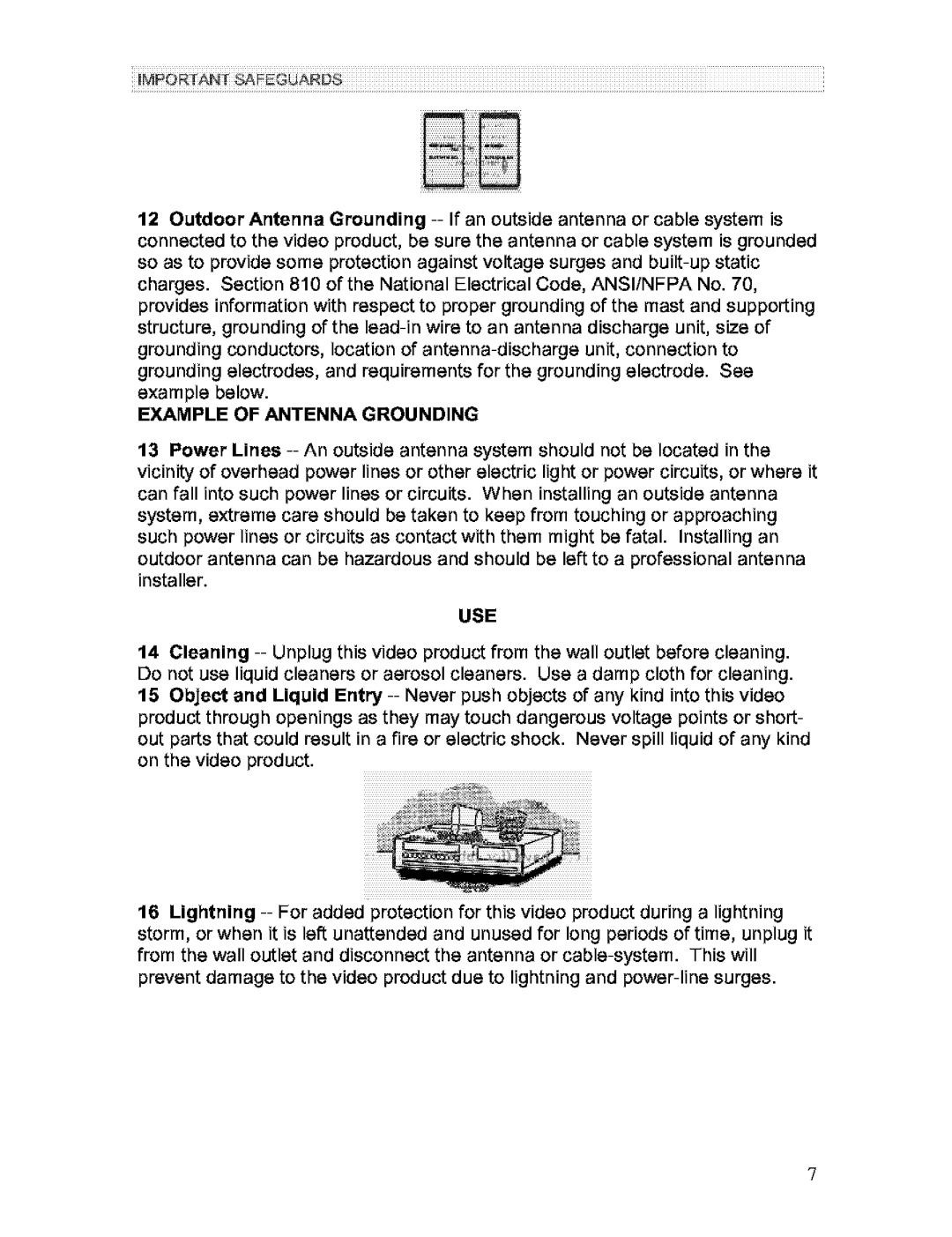 Hitachi VT-FX613A owner manual Example of Antenna Grounding 