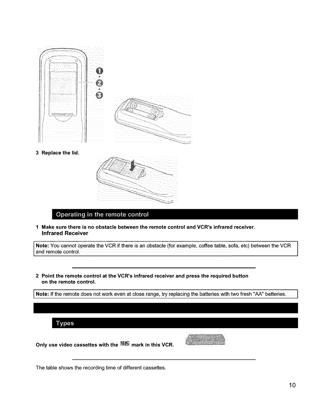 Hitachi VT-FX631A-VT-FX632A owner manual Table shows the recording time of different cassettes 