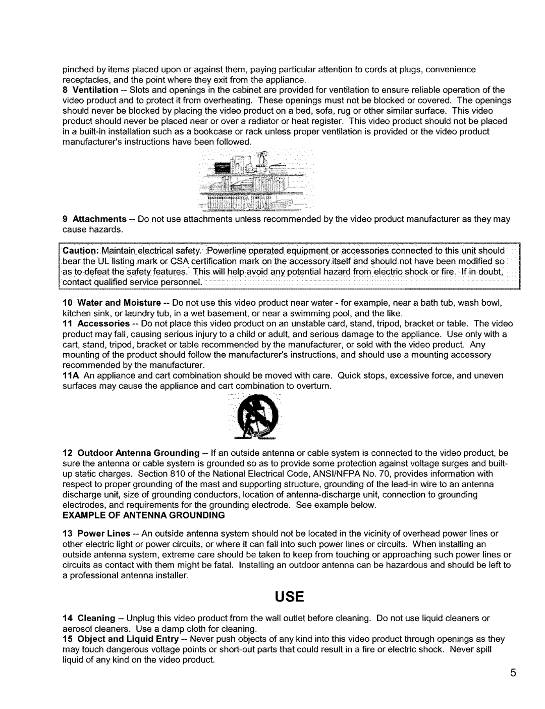 Hitachi VT-FX631A-VT-FX632A owner manual Use, Example of Antenna Grounding 