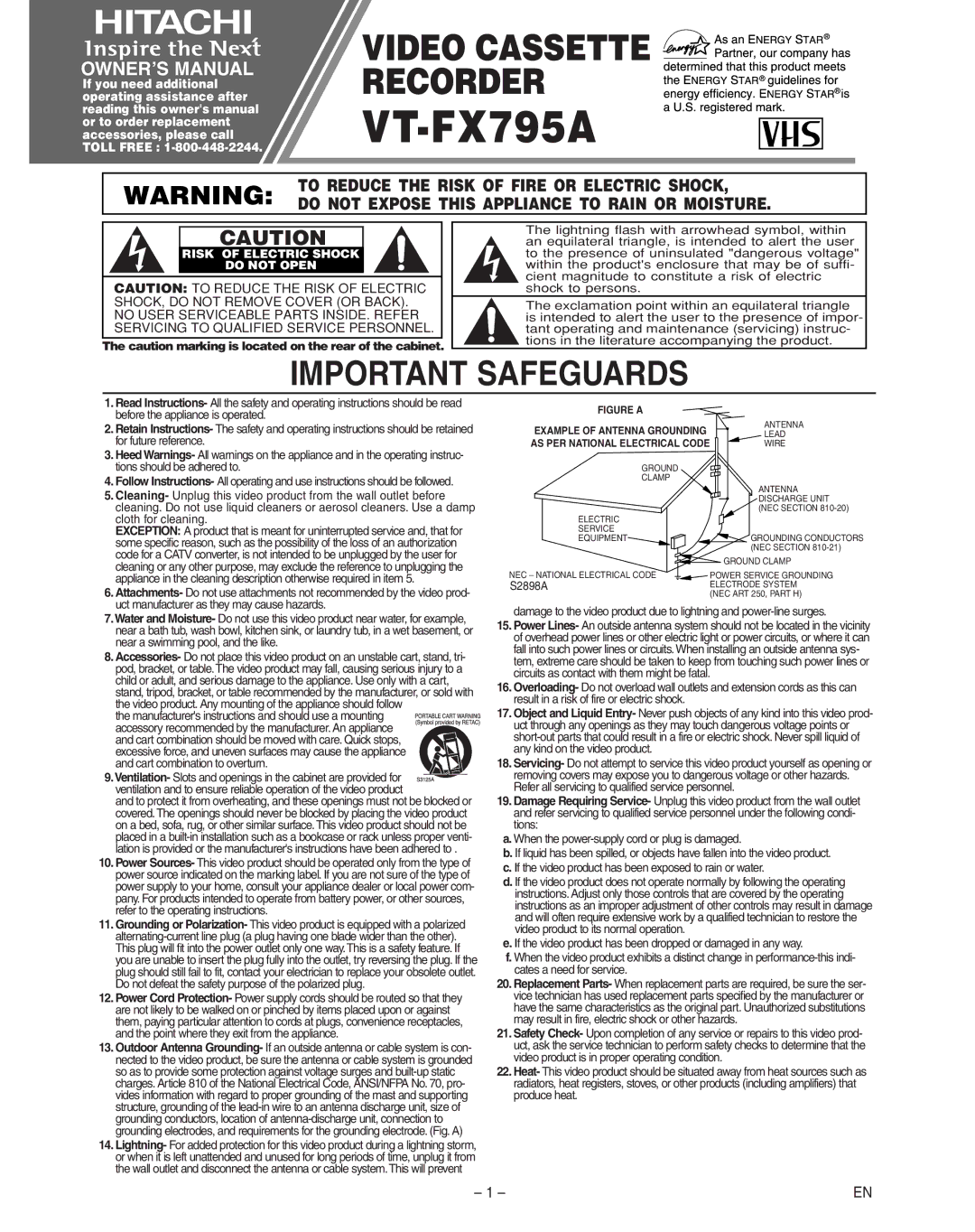 Hitachi VT-FX795A owner manual 