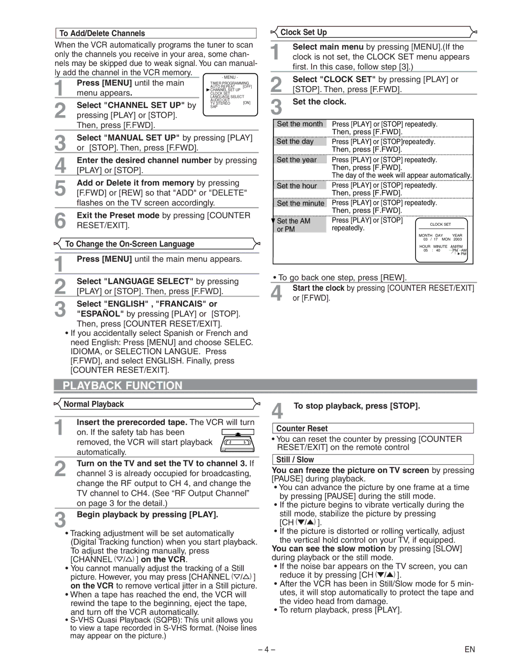 Hitachi VT-FX795A owner manual Playback Function 