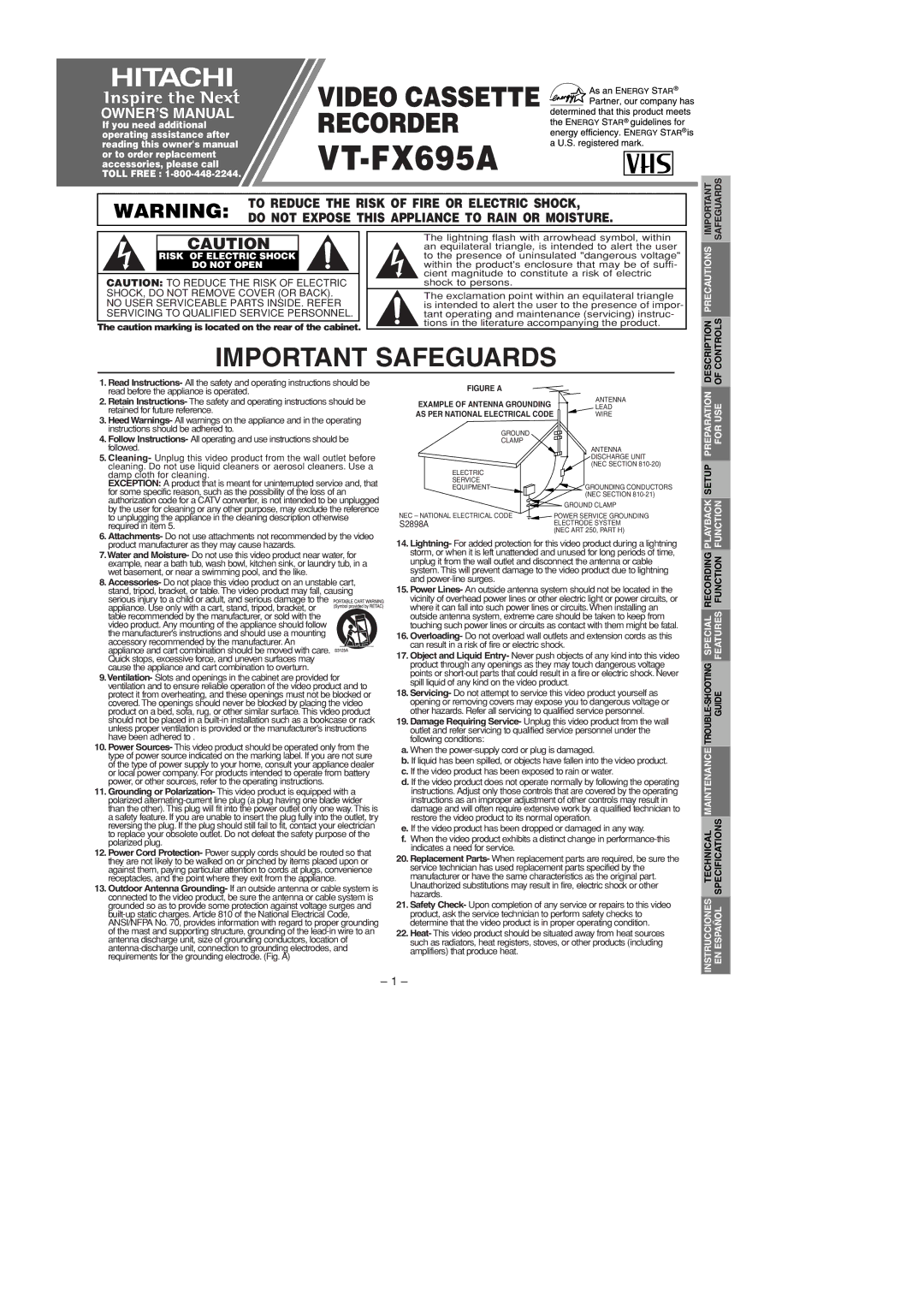 Hitachi VTFX695A owner manual VT-FX695A 