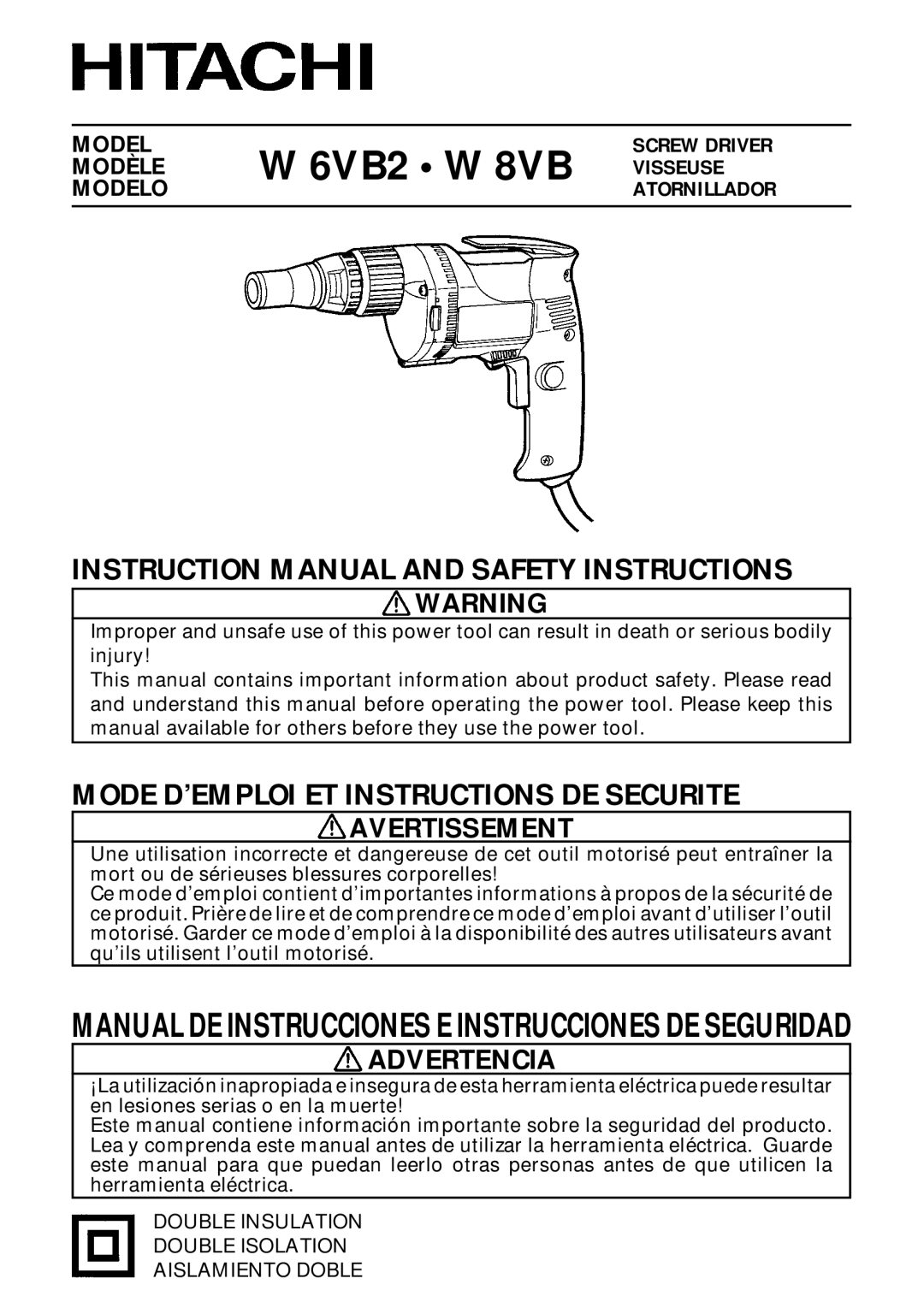 Hitachi W 6VB2 instruction manual 6VB2 W 8VB 