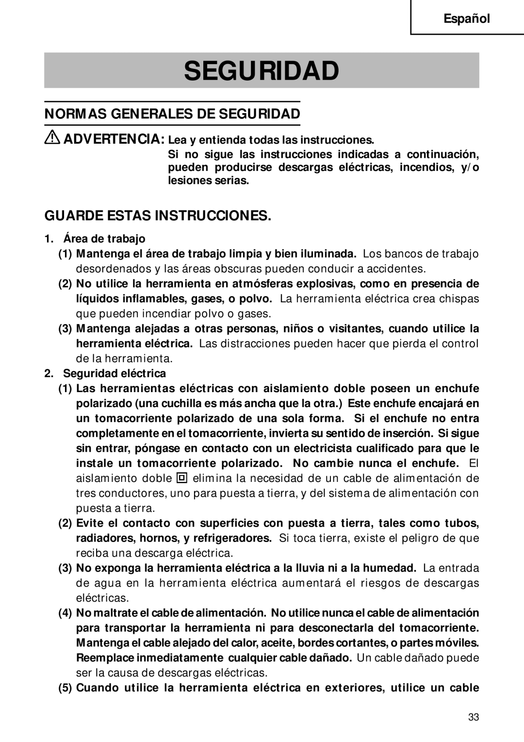 Hitachi W 6VB2, W 8VB instruction manual Normas Generales DE Seguridad, Guarde Estas Instrucciones 