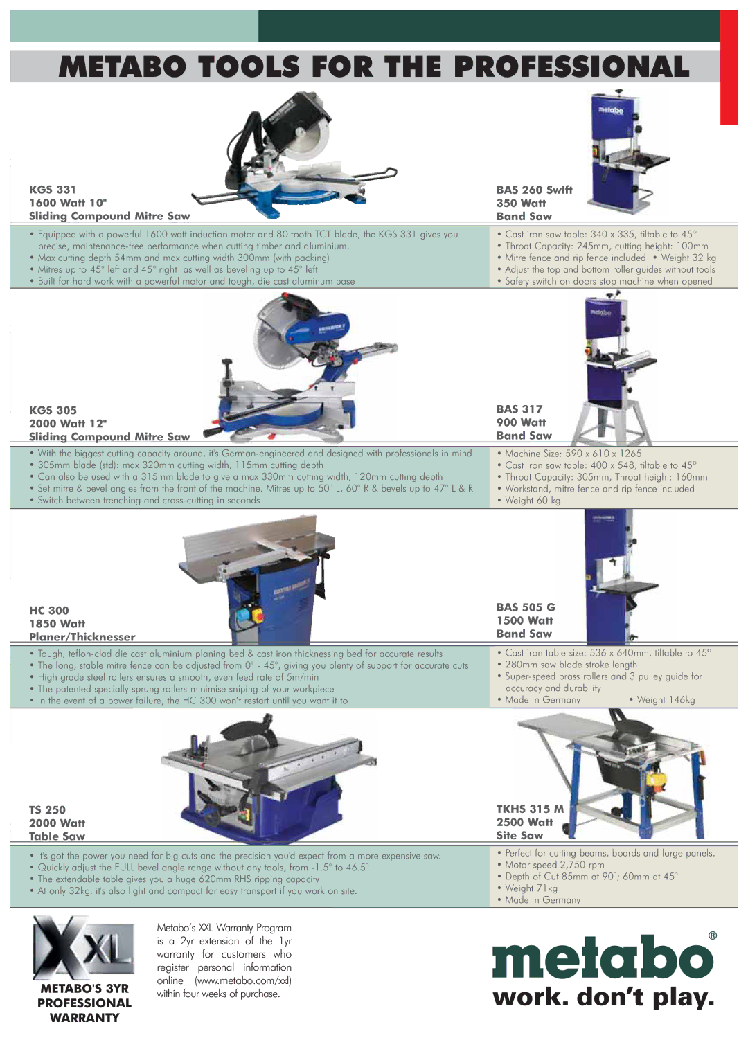 Hitachi DV14DMR(HS) KGS BAS 260 Swift Watt Sliding Compound Mitre Saw Band Saw, BAS 505 G Watt Planer/Thicknesser Band Saw 