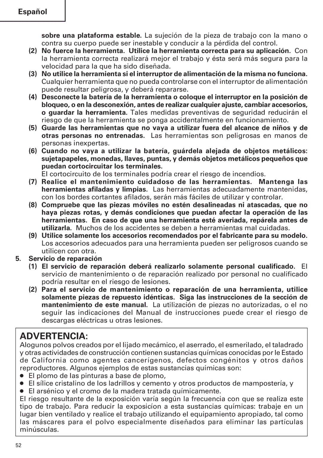 Hitachi WH14DM OM instruction manual Advertencia 