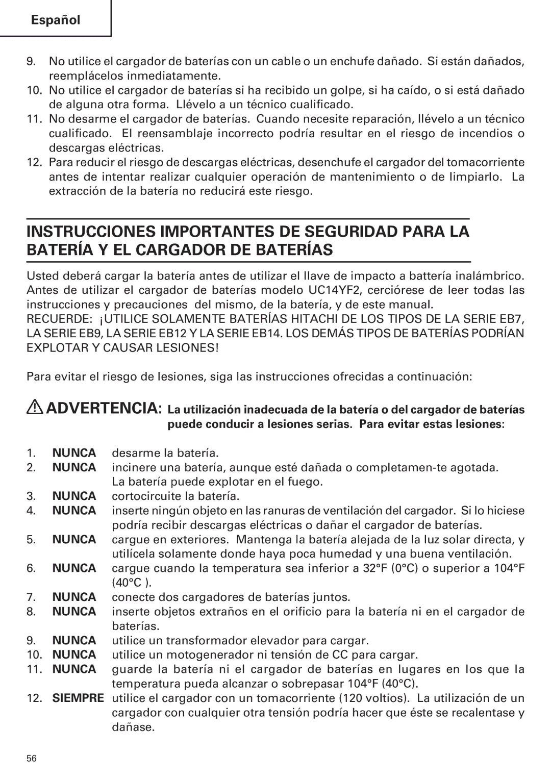 Hitachi WH14DM OM instruction manual Español 