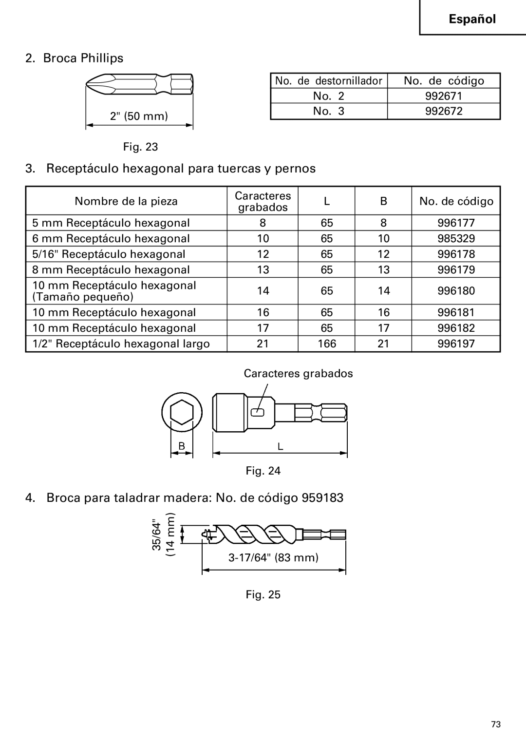 Hitachi WH14DM OM Broca Phillips, Receptáculo hexagonal para tuercas y pernos, Broca para taladrar madera No. de código 