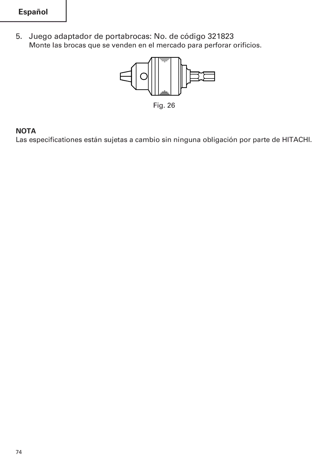 Hitachi WH14DM OM instruction manual Juego adaptador de portabrocas No. de código 