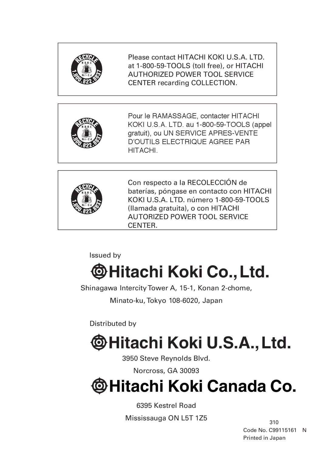 Hitachi WH14DM OM instruction manual Hitachi Koki Canada Co 