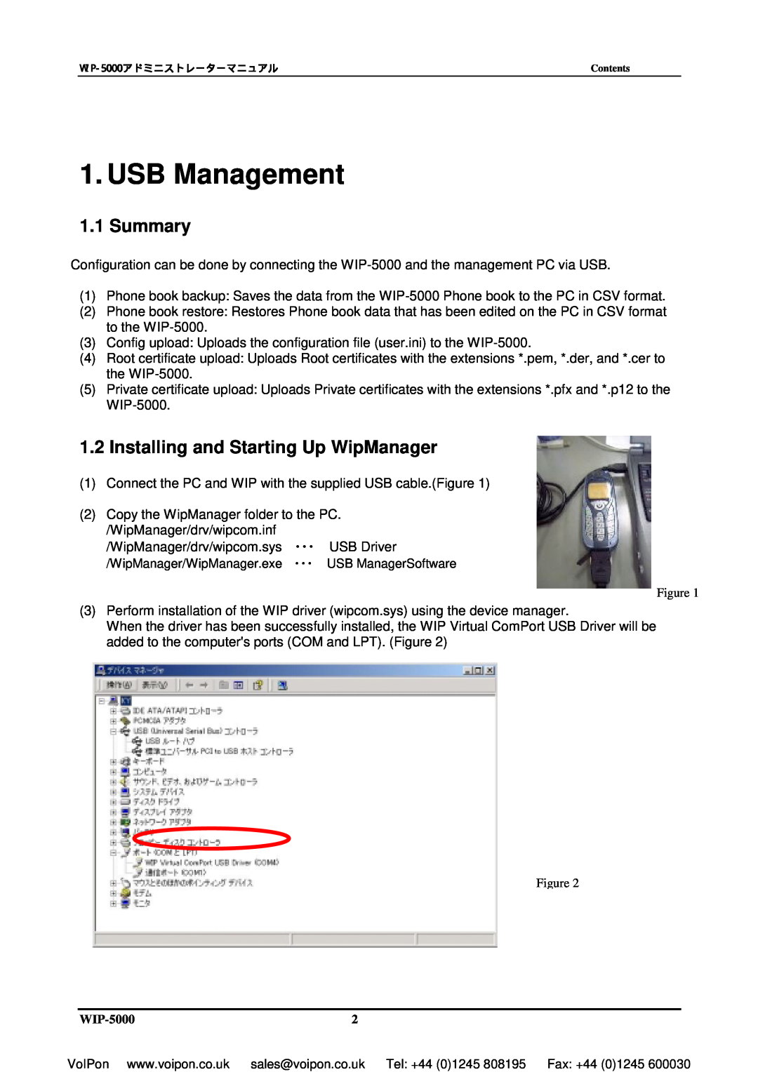 Hitachi WIP-5000 manual USB Management, Summary, Installing and Starting Up WipManager 