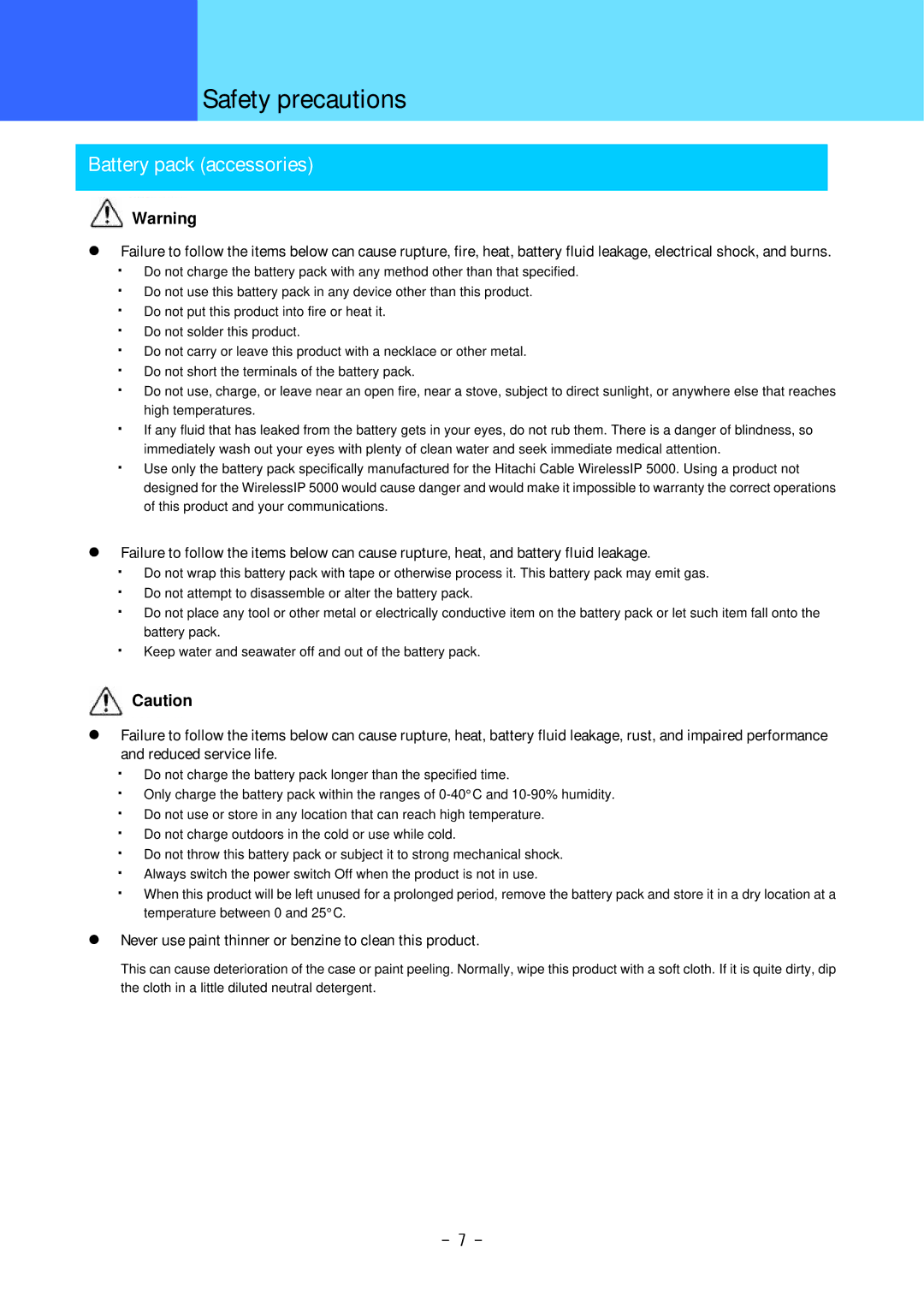 Hitachi WirelessIP 5000 user manual Battery pack accessories 