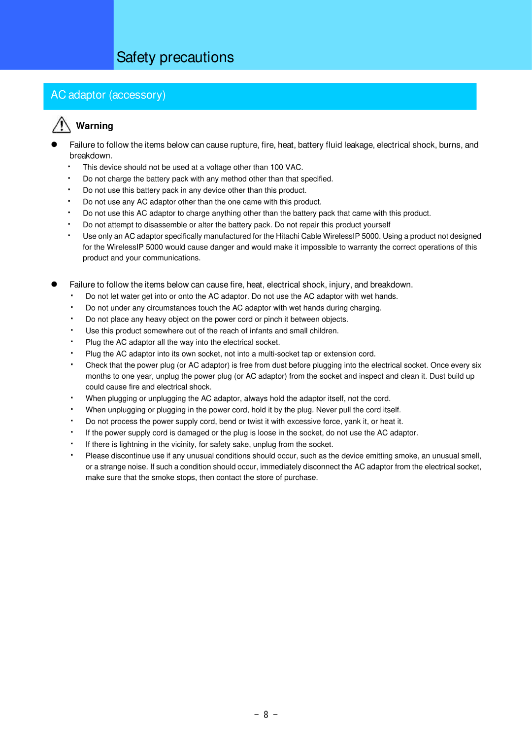 Hitachi WirelessIP 5000 user manual AC adaptor accessory 