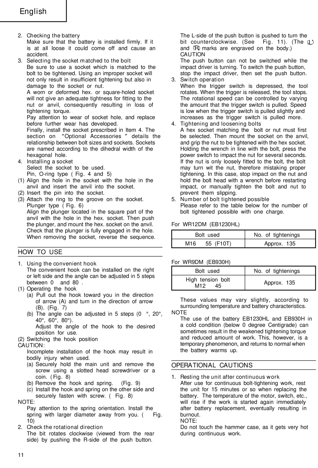 Hitachi WR 9DM, WR 12DM manual HOW to USE, Operational Cautions 