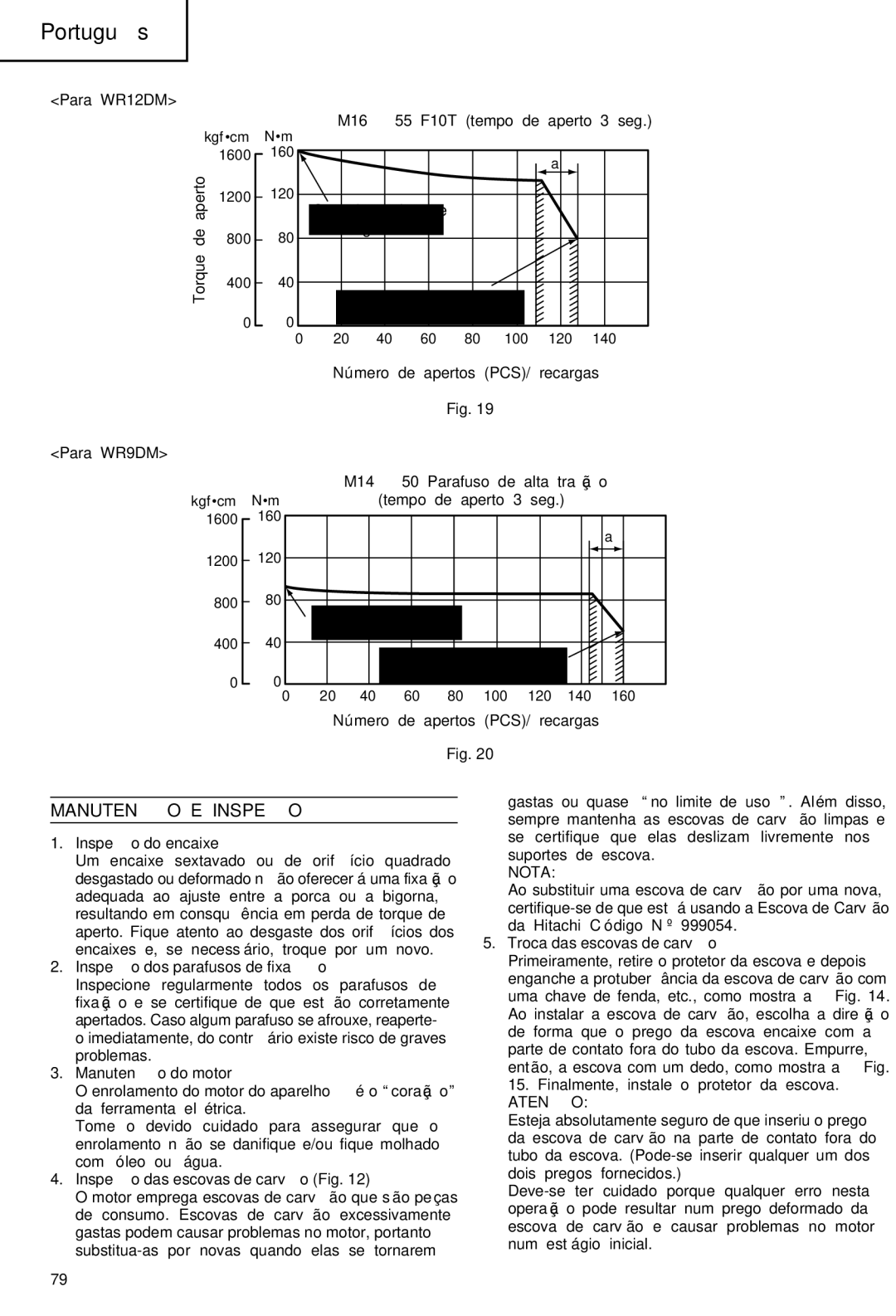 Hitachi WR 9DM, WR 12DM manual Manutenção E Inspeção 