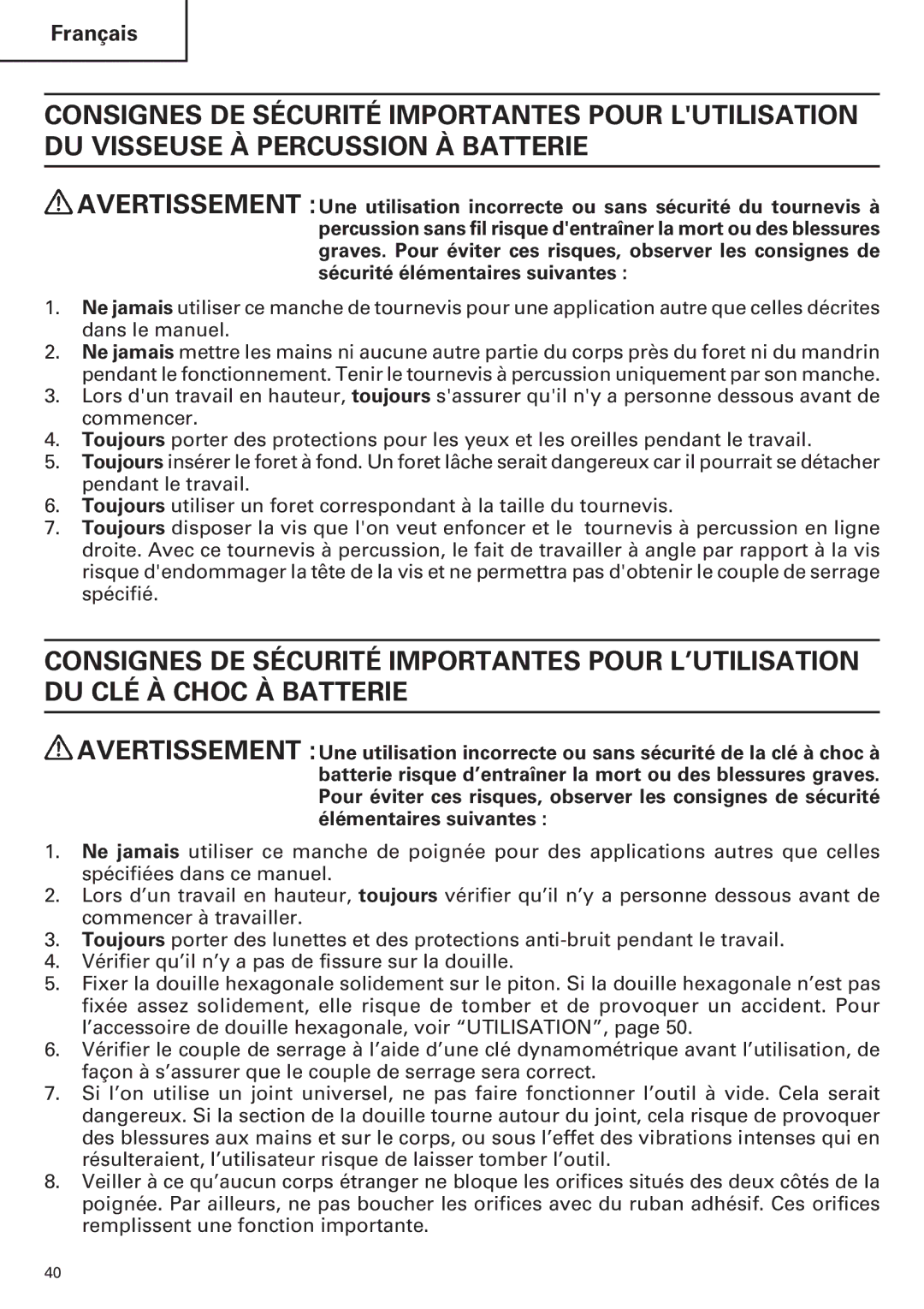 Hitachi WR9DM2, WR12DM2, WH12DM2, WH9DM2 instruction manual Français 