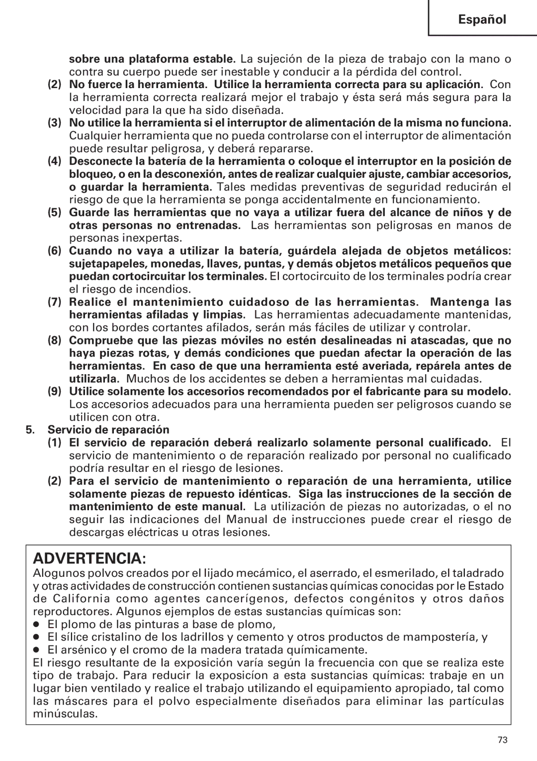 Hitachi WR12DM2, WR9DM2, WH12DM2, WH9DM2 instruction manual Advertencia 