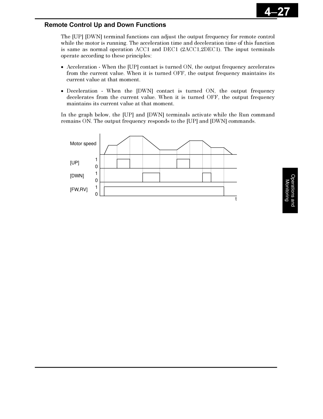 Hitachi X200 Series instruction manual 27, Remote Control Up and Down Functions 