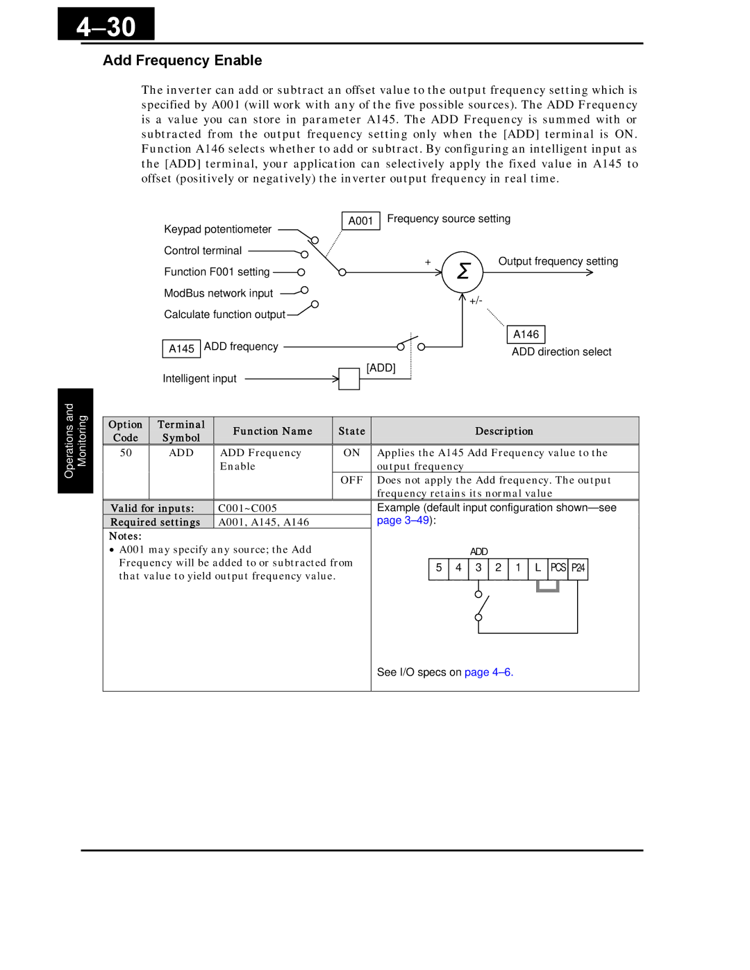 Hitachi X200 Series instruction manual Add Frequency Enable, A001, A145, A146 