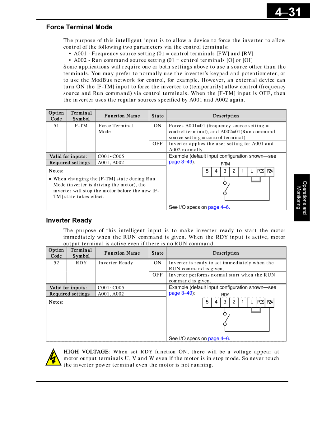 Hitachi X200 Series instruction manual Force Terminal Mode, Inverter Ready 