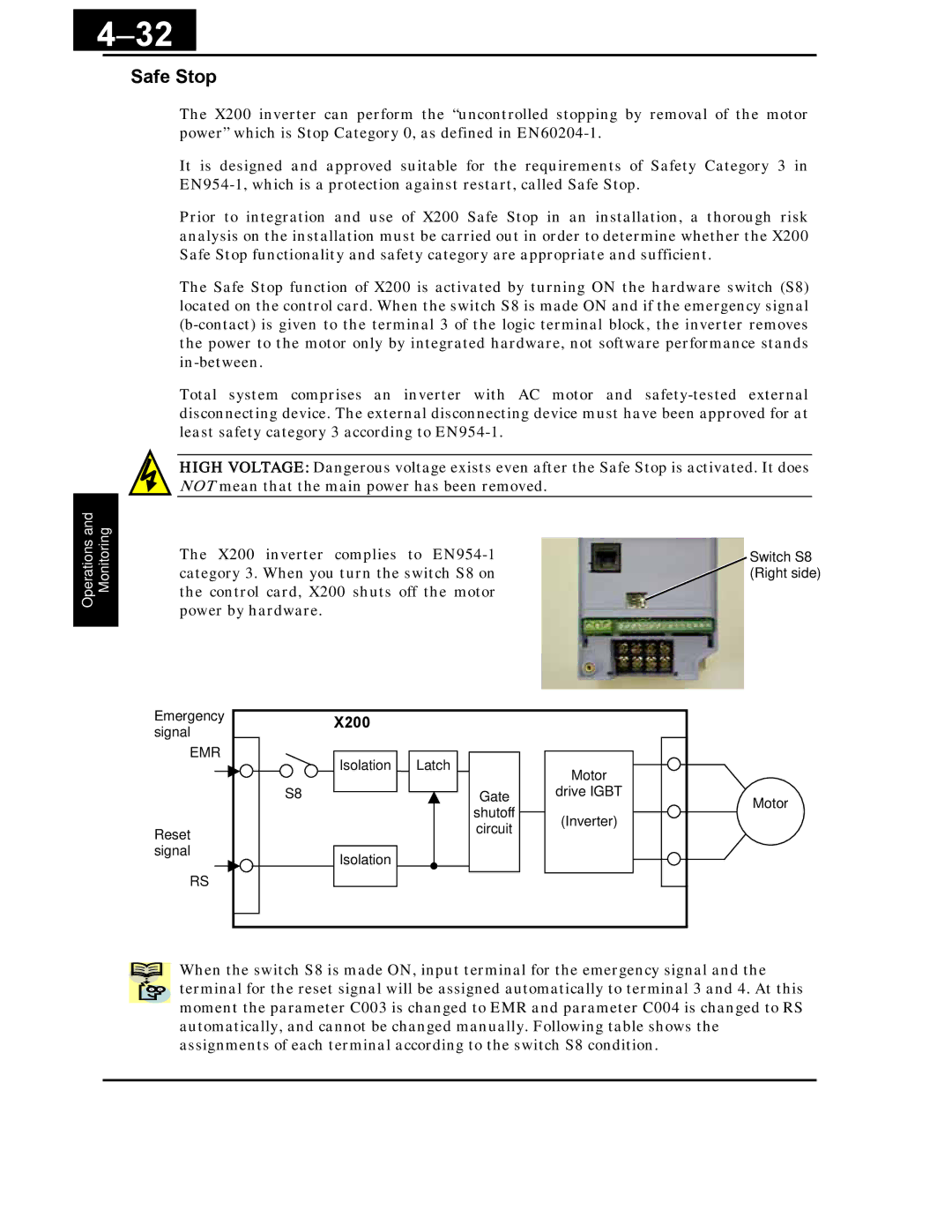 Hitachi X200 Series instruction manual 32, Safe Stop 