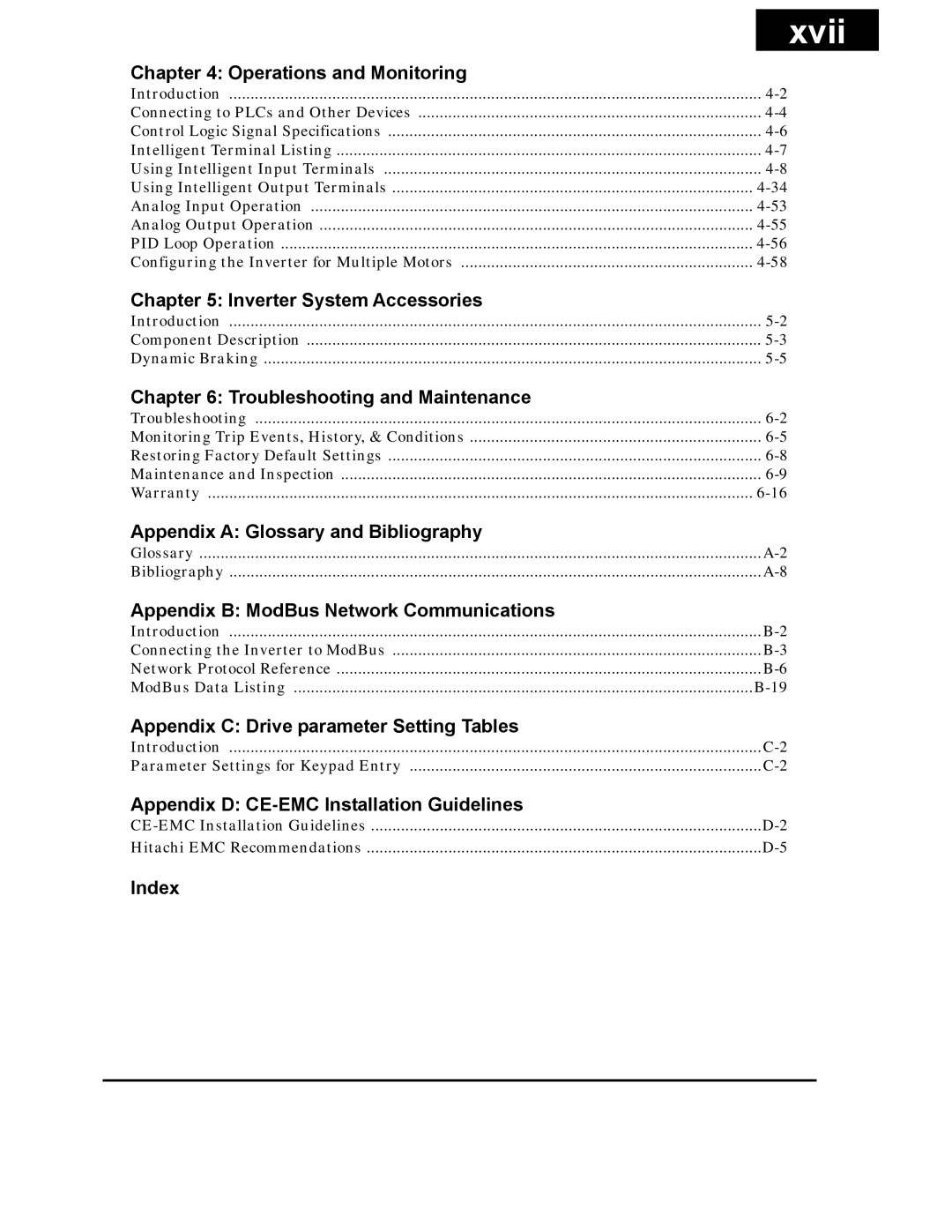 Hitachi X200 Series instruction manual Xvii 