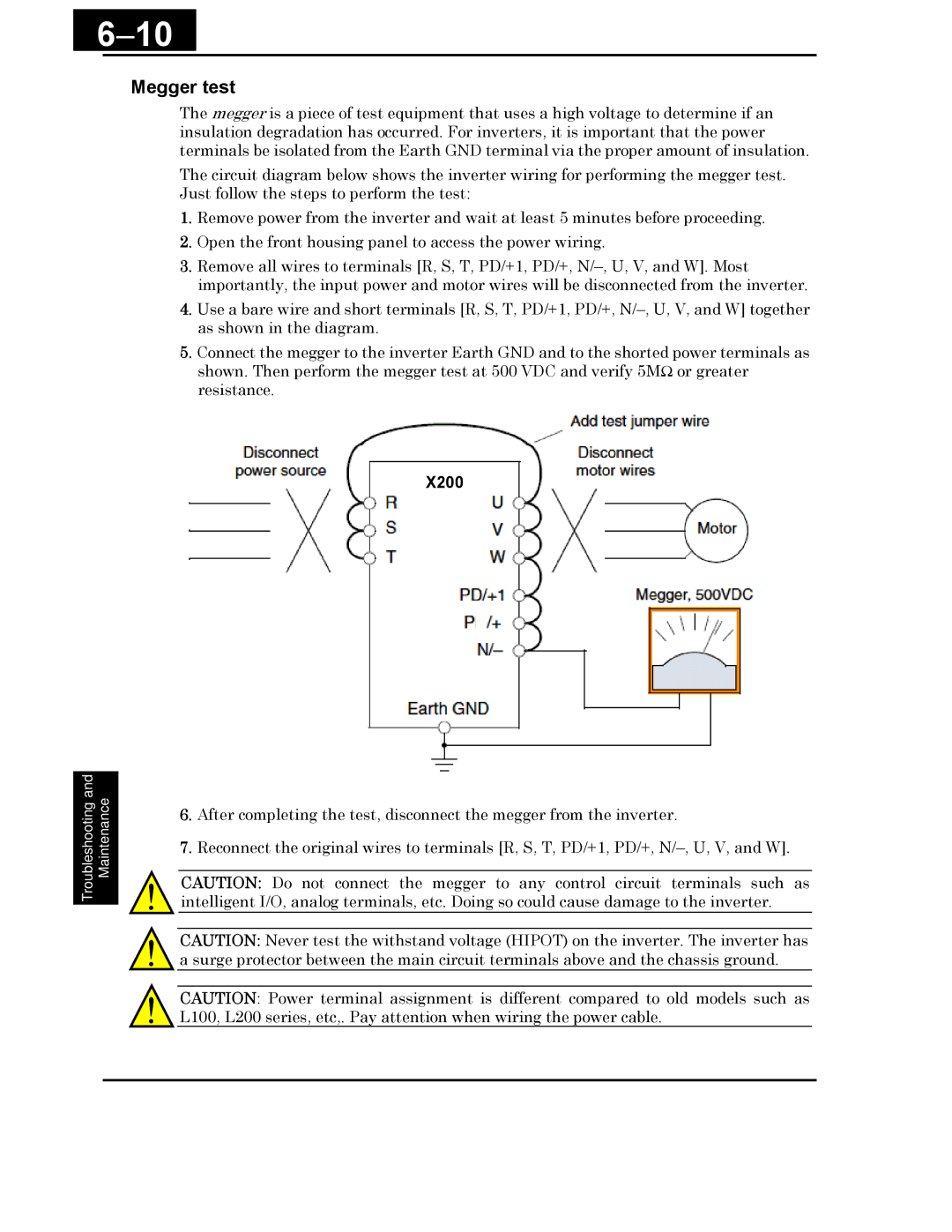 Hitachi X200 Series instruction manual Megger test 