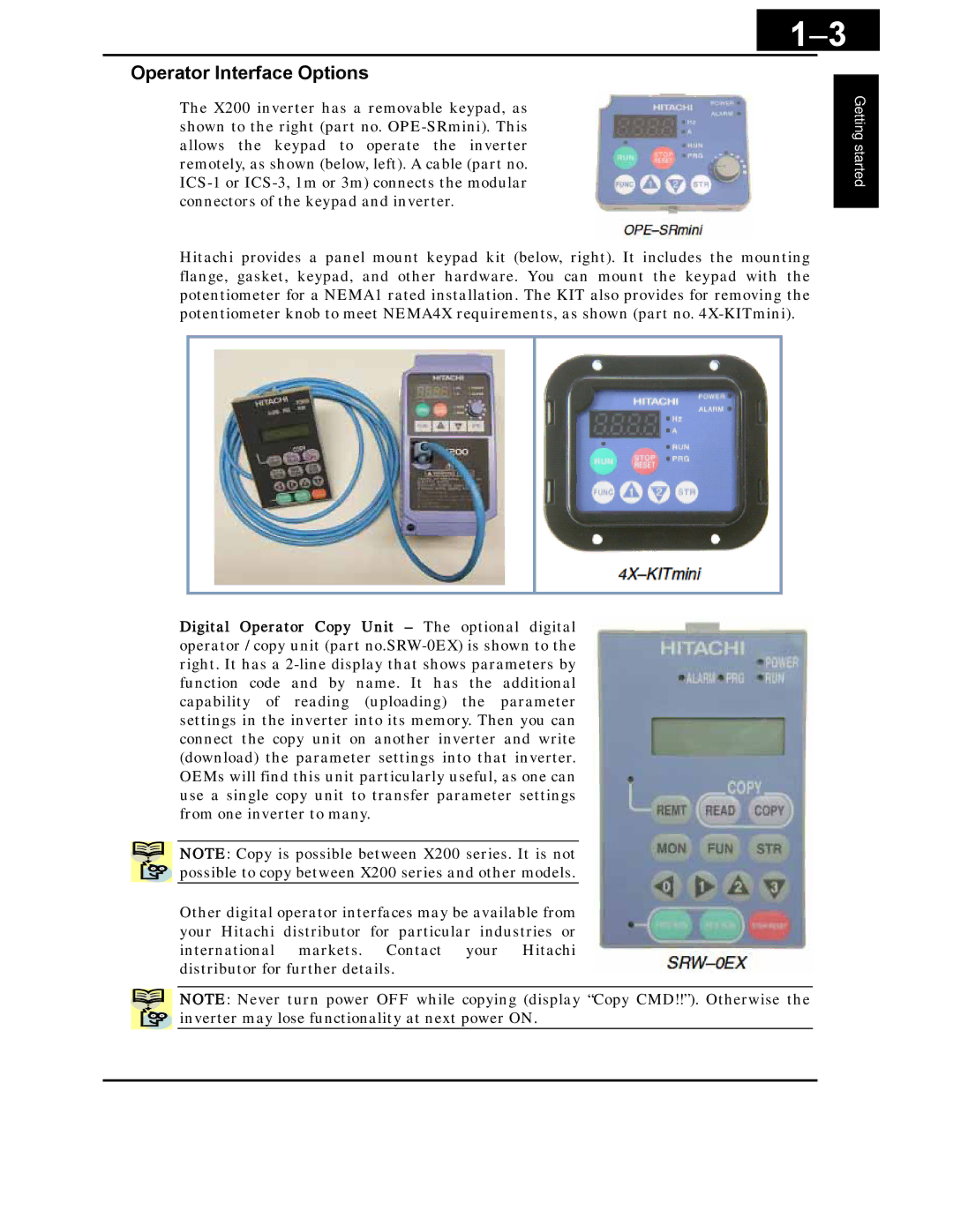 Hitachi X200 Series instruction manual Operator Interface Options 