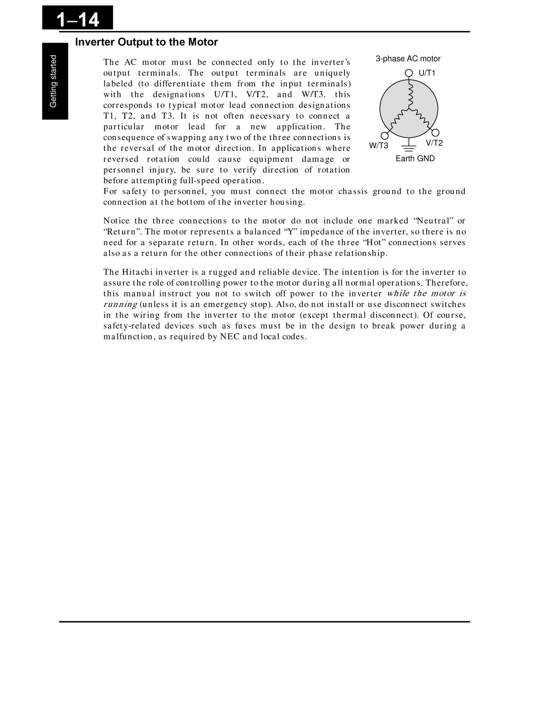 Hitachi X200 Series instruction manual 14, Inverter Output to the Motor 