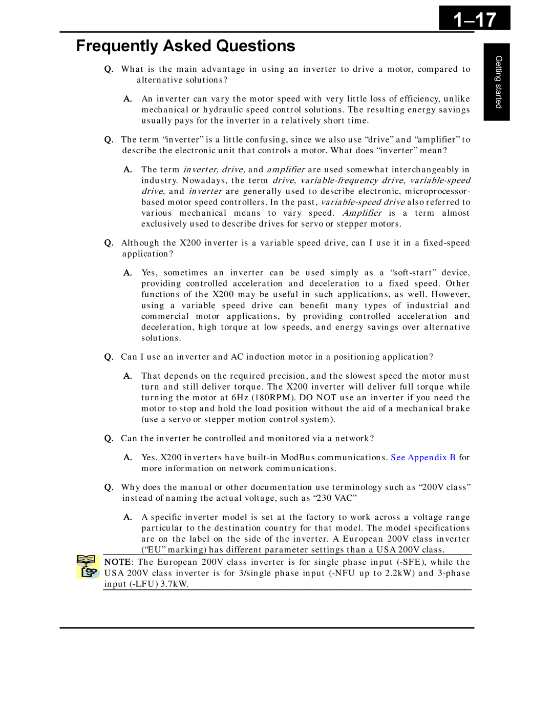 Hitachi X200 Series instruction manual 17, Frequently Asked Questions 