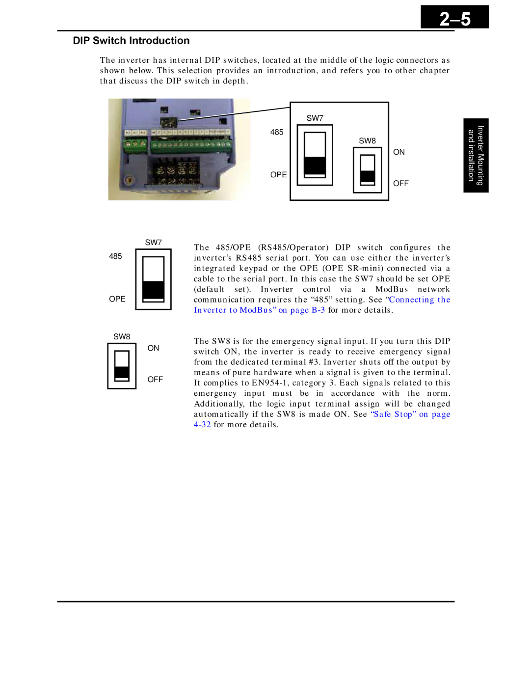 Hitachi X200 Series instruction manual DIP Switch Introduction 