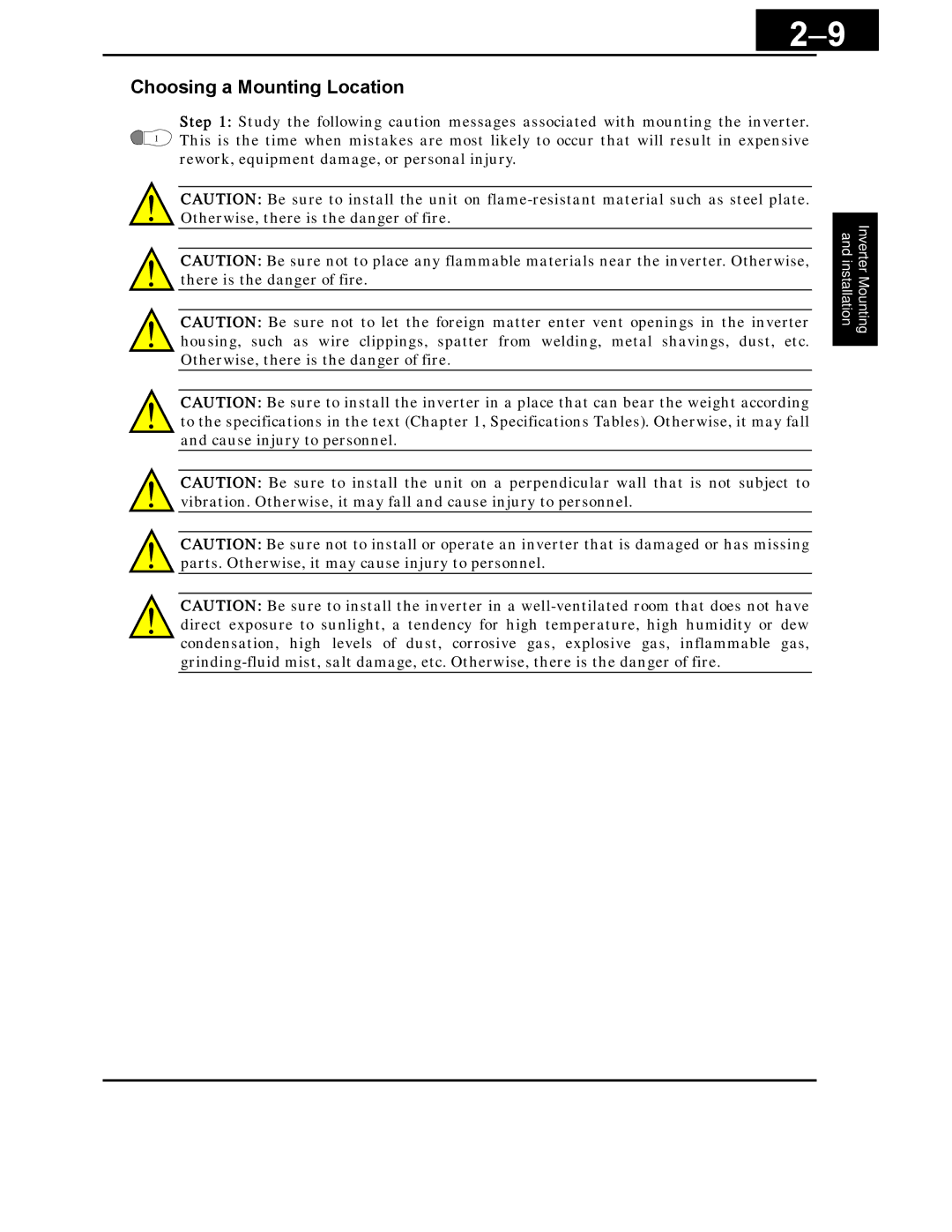 Hitachi X200 Series instruction manual Choosing a Mounting Location 