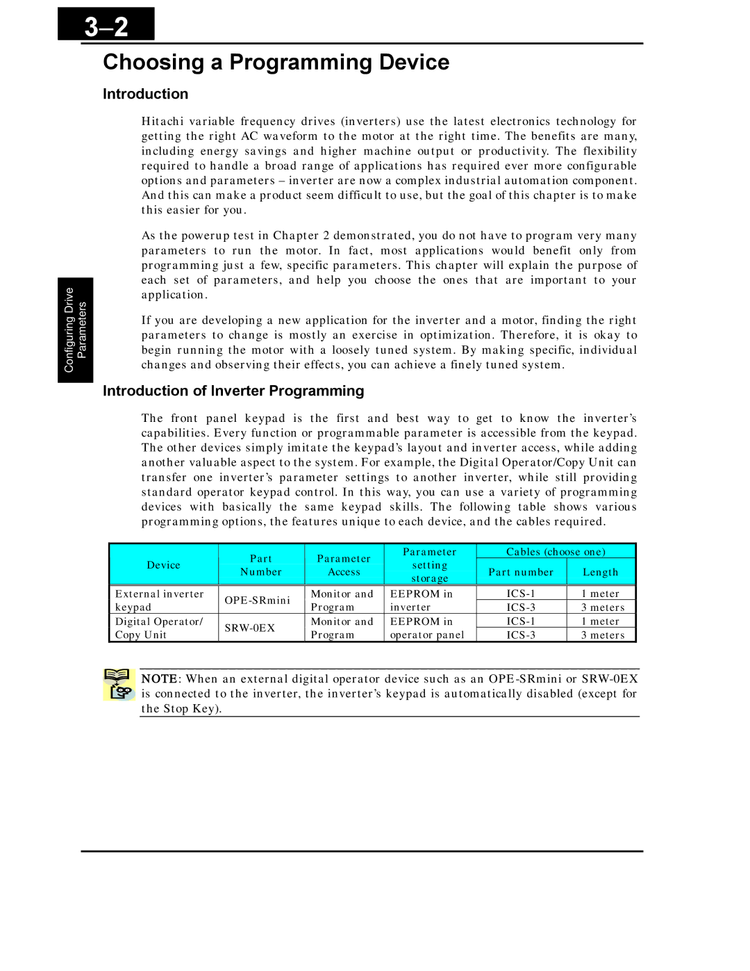 Hitachi X200 Series instruction manual Choosing a Programming Device, Introduction of Inverter Programming 