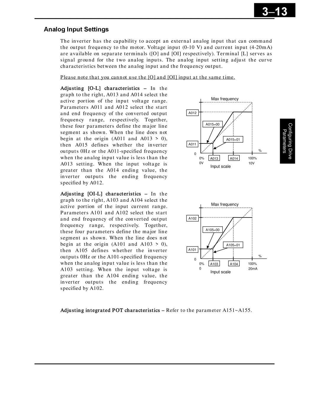 Hitachi X200 Series instruction manual 13, Analog Input Settings 