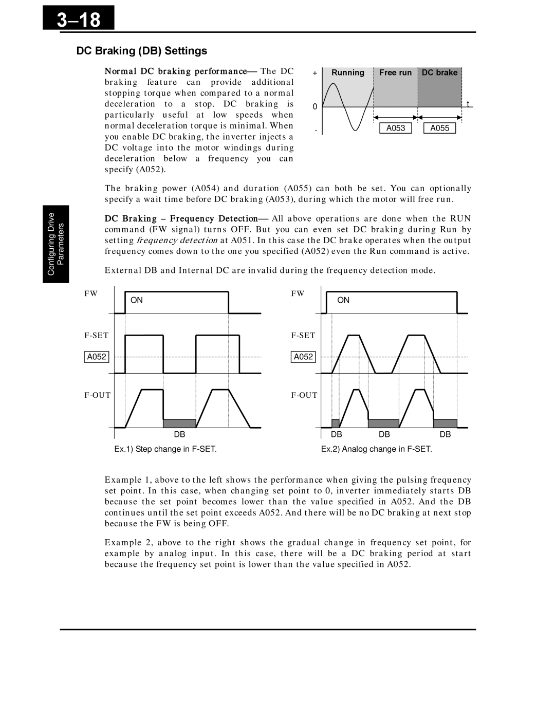 Hitachi X200 Series instruction manual DC Braking DB Settings, Normal DC braking performance⎯ The DC 