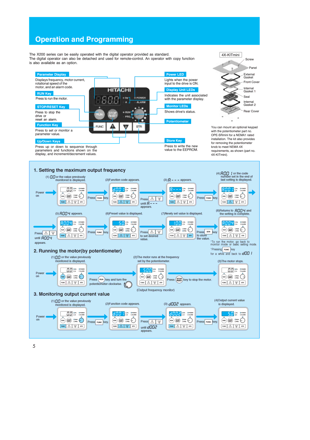 Hitachi X200 manual Operation and Programming 