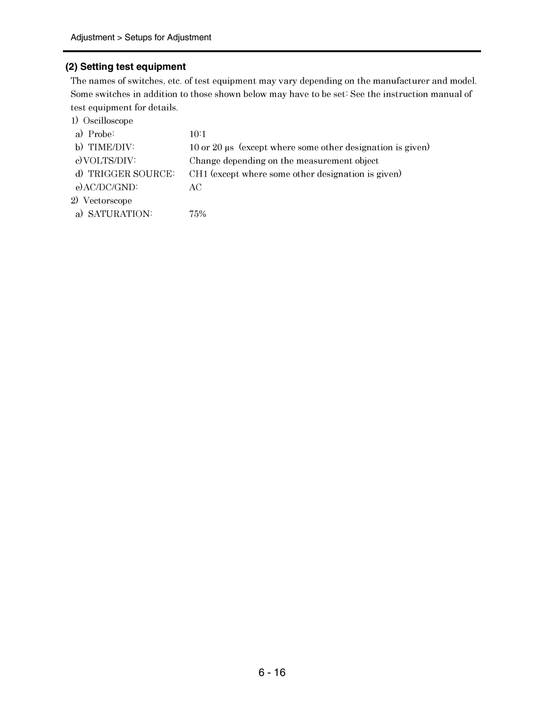 Hitachi service manual Setting test equipment 