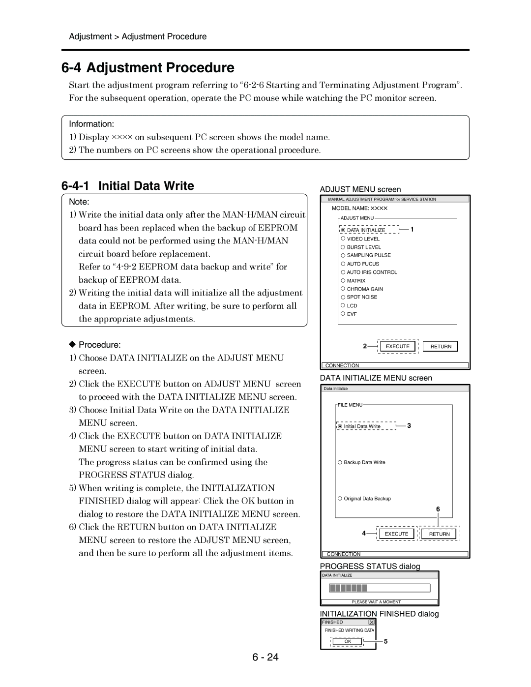 Hitachi service manual Initial Data Write, Adjustment Adjustment Procedure 