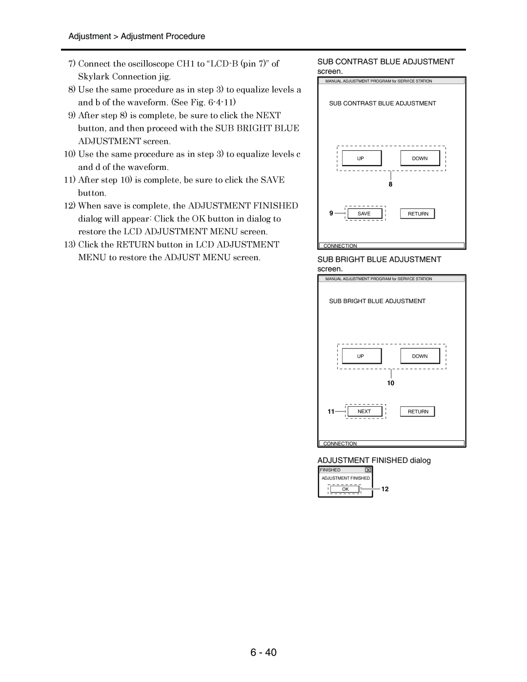 Hitachi service manual SUB Contrast Blue Adjustment screen 