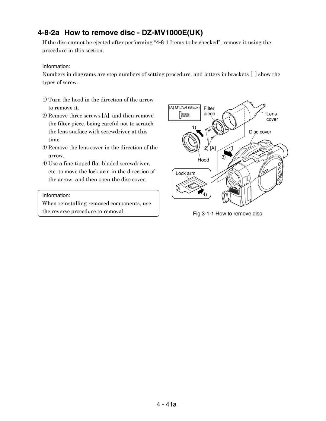 Hitachi service manual 2a How to remove disc DZ-MV1000EUK 