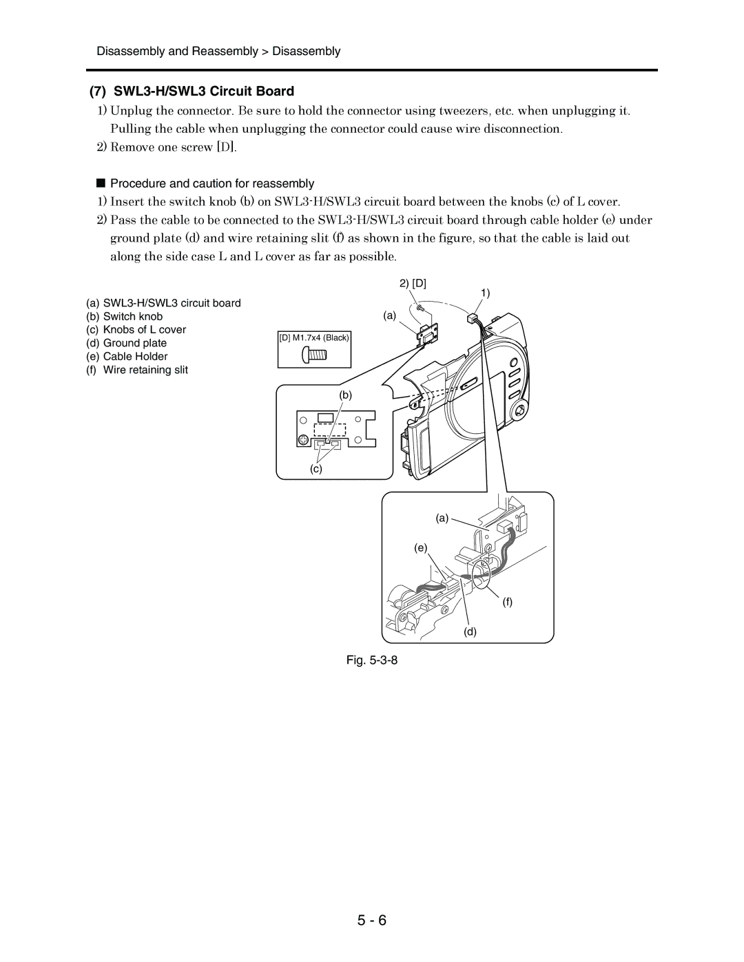 Hitachi service manual SWL3-H/SWL3 Circuit Board, Procedure and caution for reassembly 