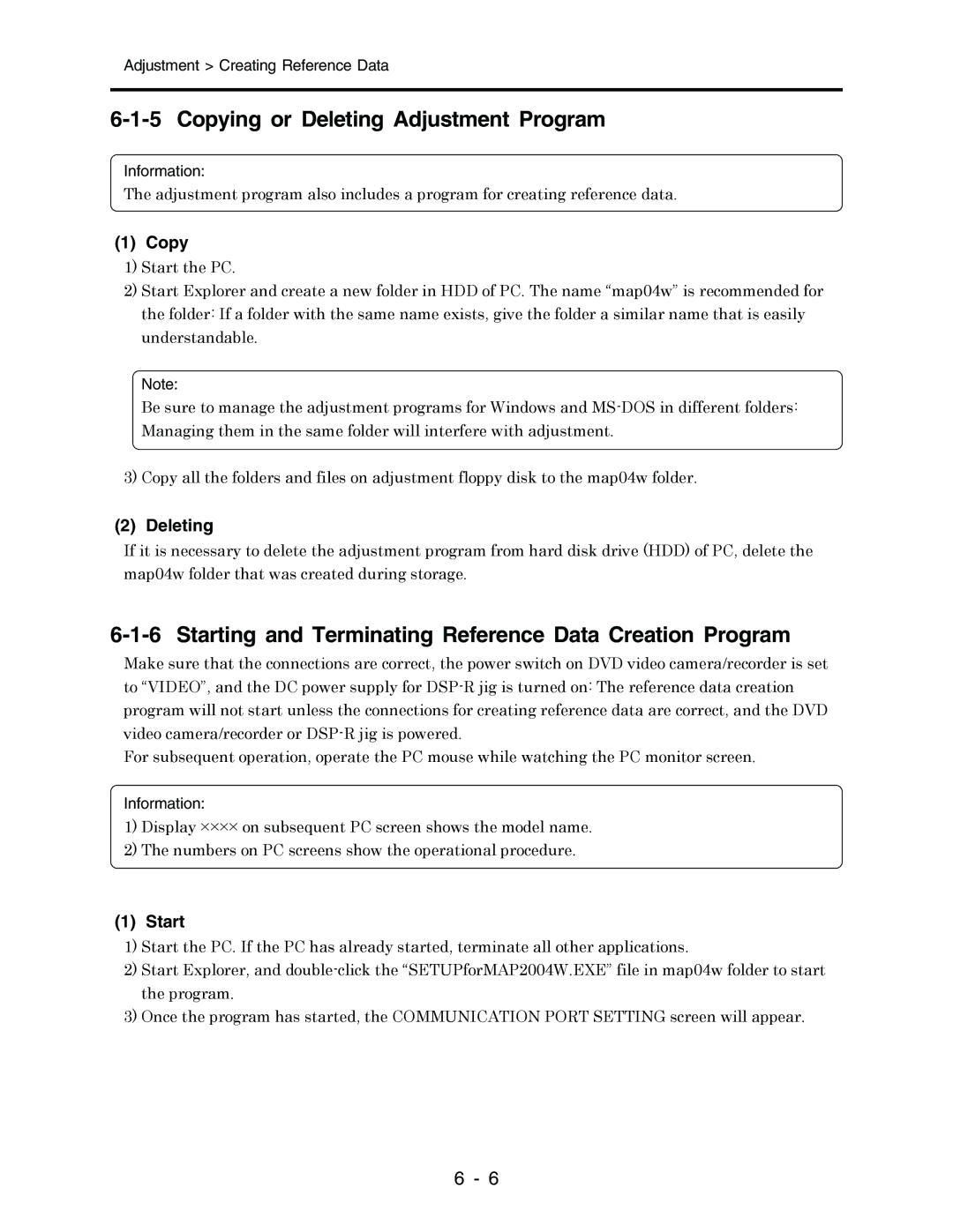 Hitachi service manual Copying or Deleting Adjustment Program, Starting and Terminating Reference Data Creation Program 