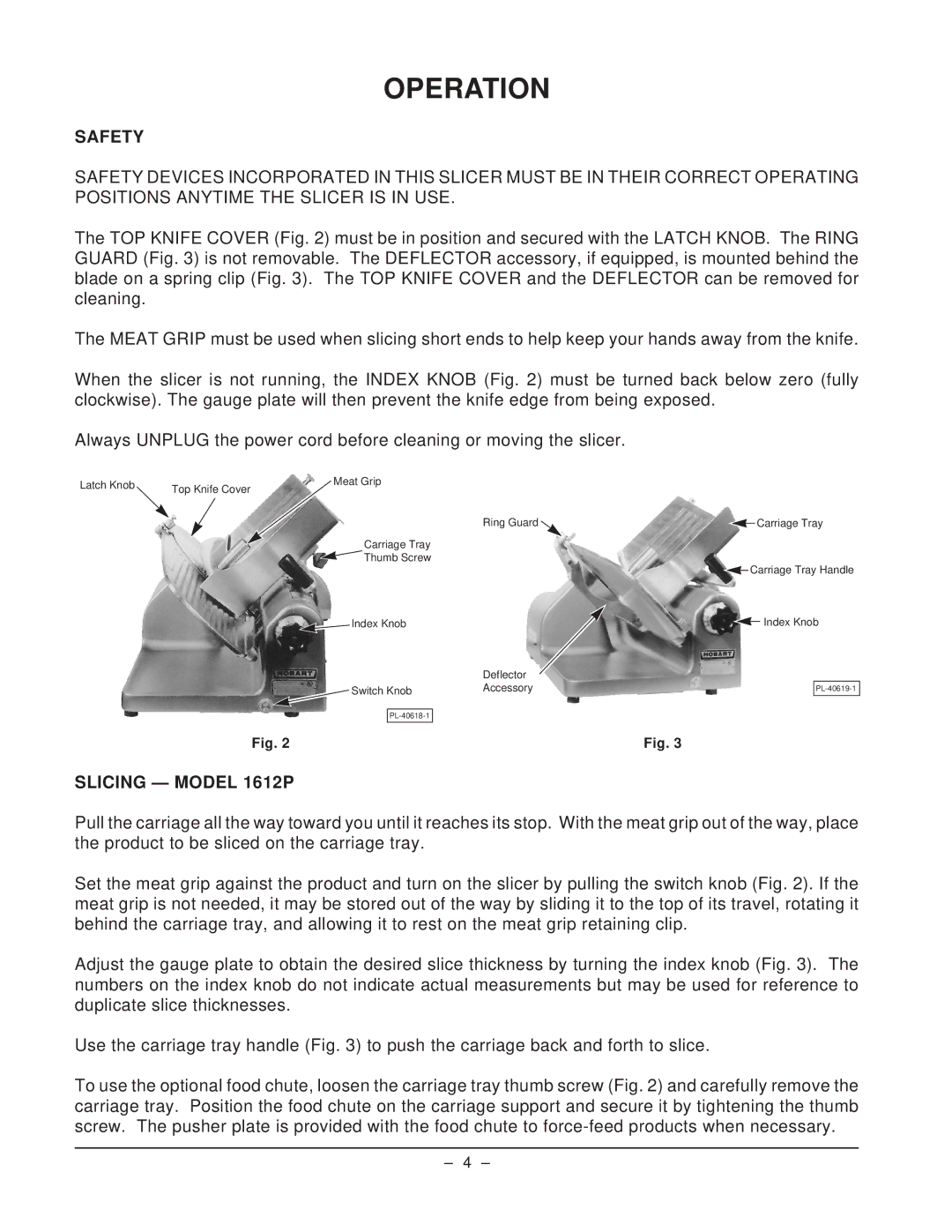 Hobart manual Operation, Safety, Slicing Model 1612P 