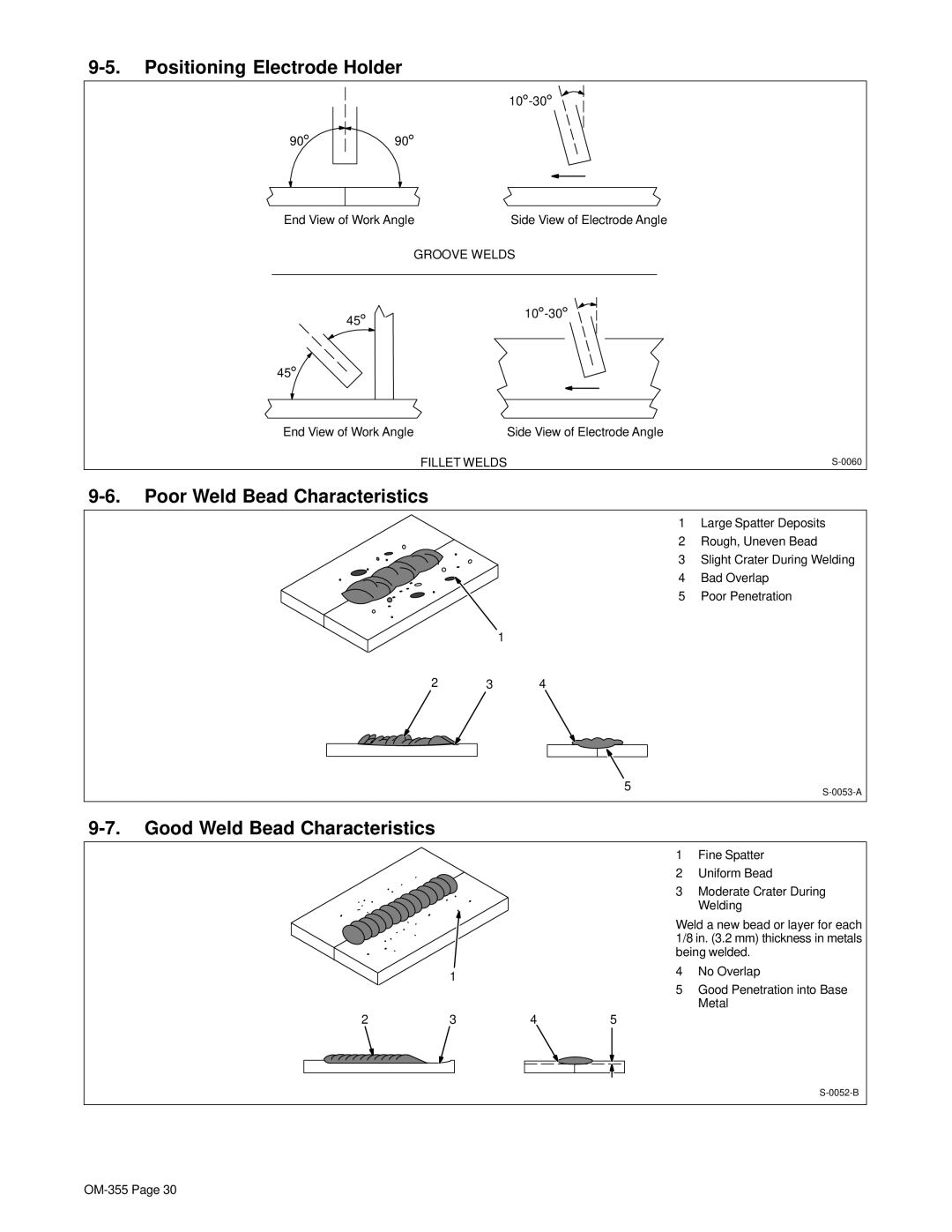 Hobart 180 SD manual Positioning Electrode Holder, Poor Weld Bead Characteristics, Good Weld Bead Characteristics, Metal 