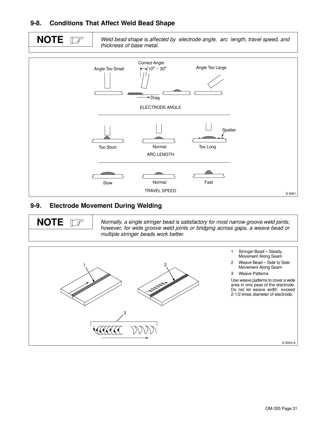 Hobart 180 SD manual Conditions That Affect Weld Bead Shape, Electrode Movement During Welding 