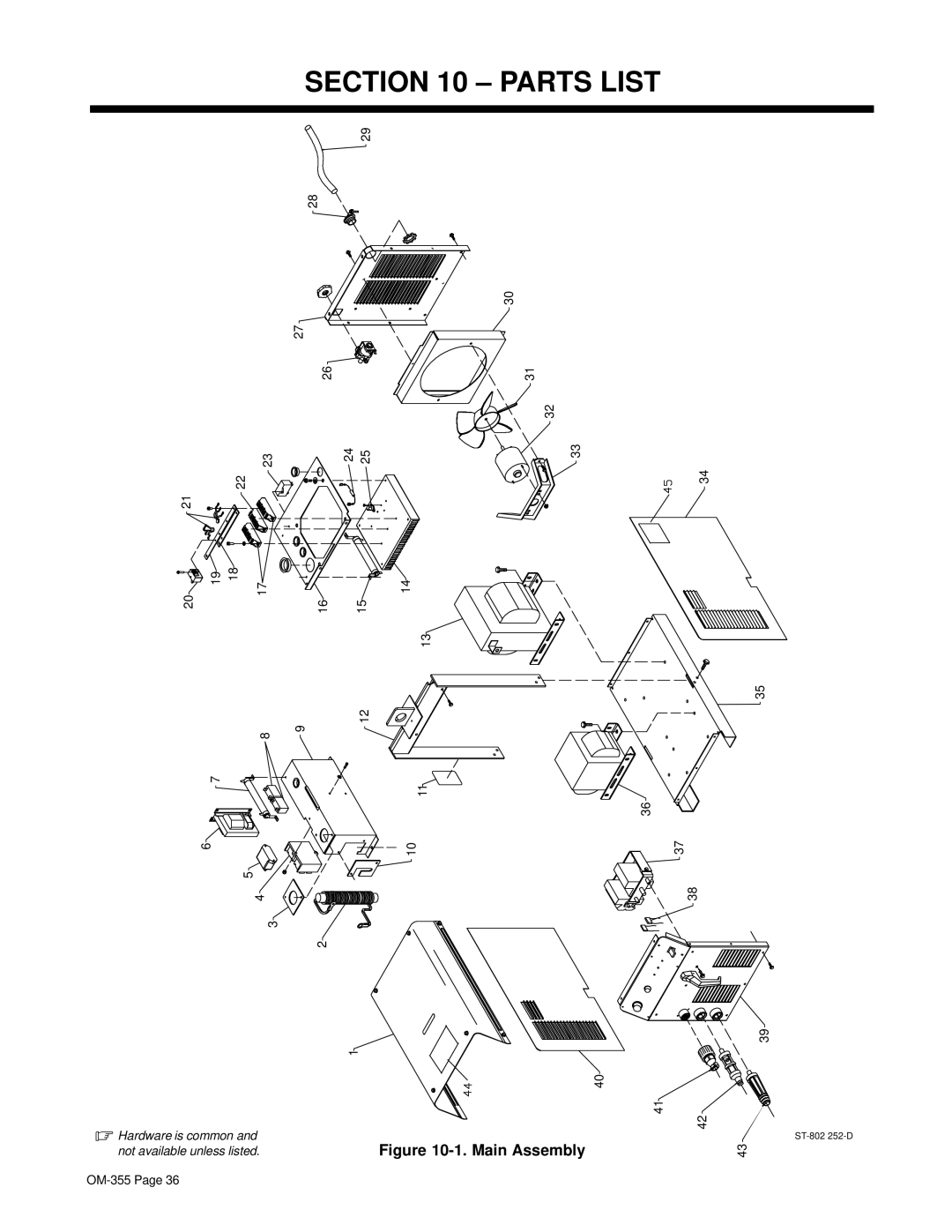 Hobart 180 SD manual Parts List, Main Assembly 