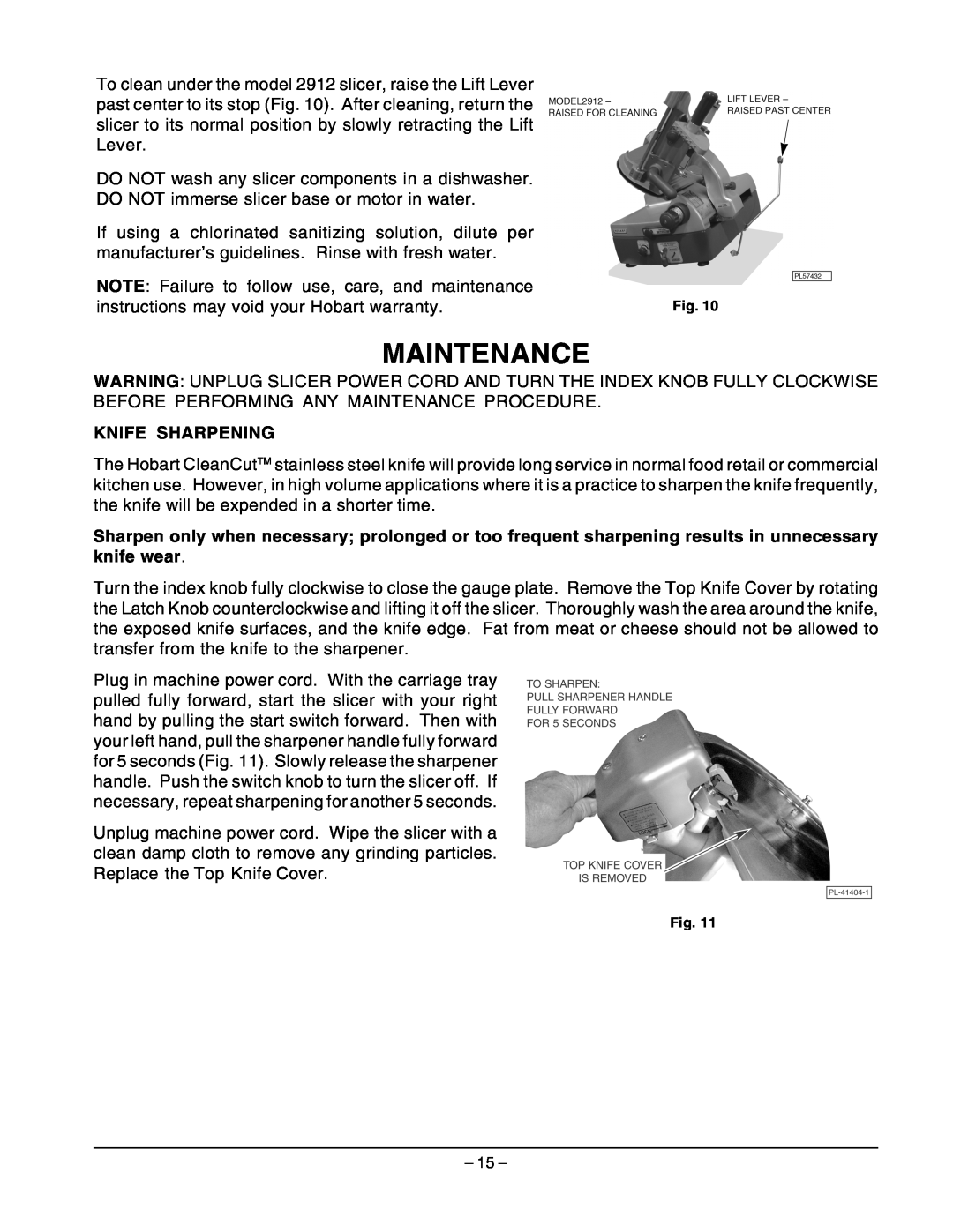 Hobart 2812 manual Maintenance, Knife Sharpening 