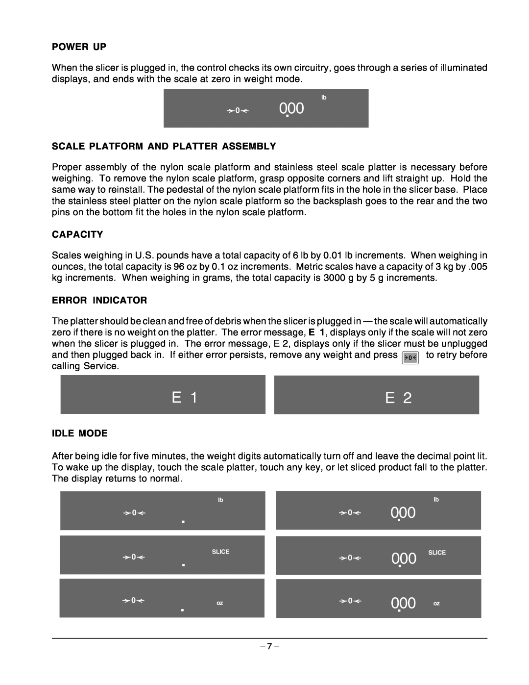 Hobart 2812 88000, 88E.01, 88E.02, Power Up, Scale Platform And Platter Assembly, Capacity, Error Indicator, Idle Mode 