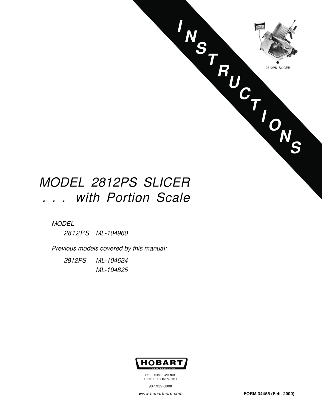 Hobart manual Model 2812PS Slicer 